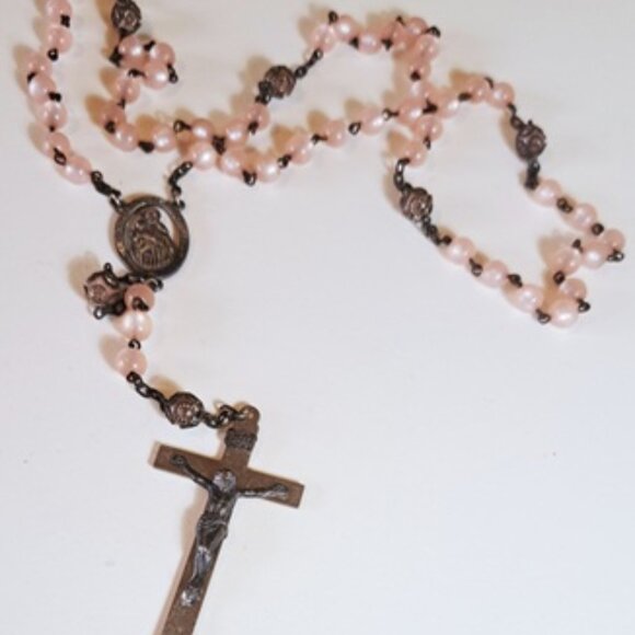 Vtg Pink Moonstone Crucifix Necklace - Picture 5 of 7